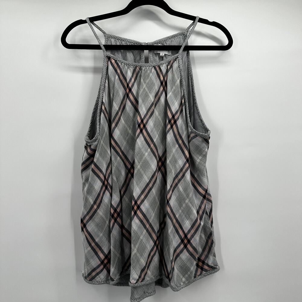 Bella Dahl Tank Top Womens Large Gray Pink Plaid Sleeveless‎ Flowy Summer Shirt